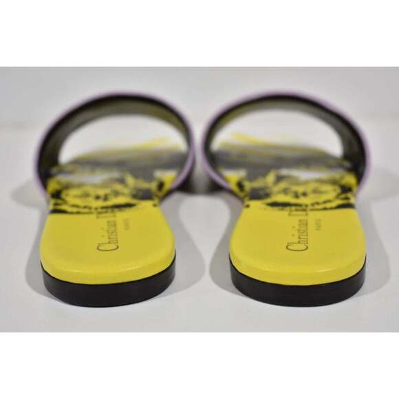 Christian Dior Dway Jungle Yellow Black Embroidered Logo Slide Flat Sandal 36.5 - Picture 11 of 12